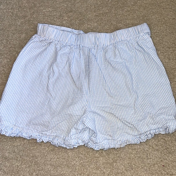 Bella Bliss Light Blue and White Seersucker Striped Ruffle Shorts - Picture 2 of 5